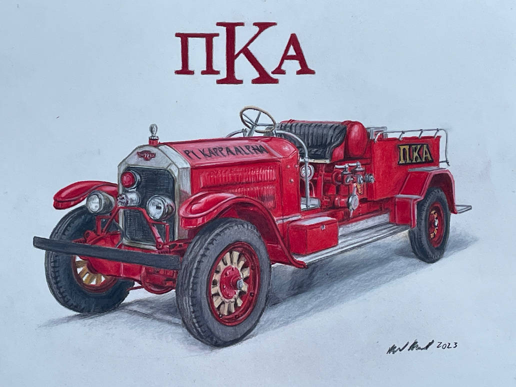 Carnegie Mellon Pika fire truck, a traditional drawing by Mark Russinovich