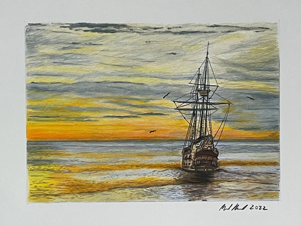 Sunset Anchor, a traditional drawing by Mark Russinovich